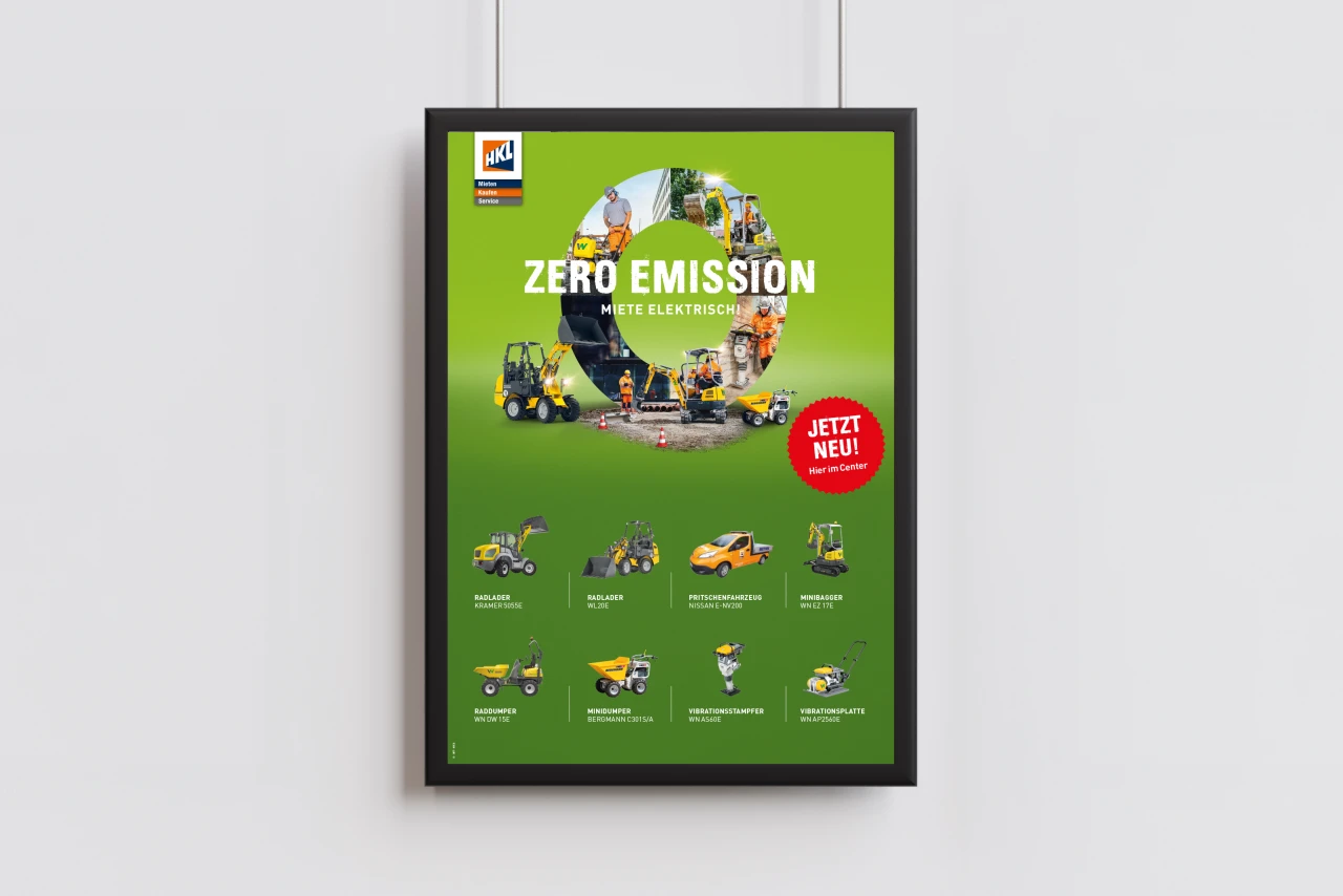 Spitze Zielgruppen-Kommunikation durch Dialogmarketing: Mit Selfmailern werden Produkte zum Kauf und zur Miete angeboten.   CGI Rendering eines Zero Emission POS Posters